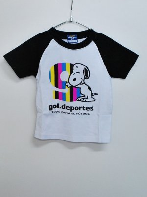 画像1: gol.　SNOOPYキッズラグランTシャツ　ホワイト×ブラック